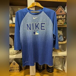 Men’s MLB Logo Nike Dri-Fit 3/4 Sleeve Baseball Activewear Shirt Size Large